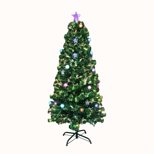 3Ft Fibre Optic Christmas Tree with Baubles and Stars, PVC, Pre-Lit LED Decorative Indoor Tree image 1