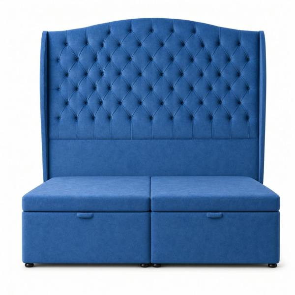 Great British Beds Venice Winged Divan Ottoman Bed - Blue Plush
