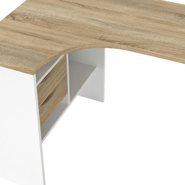 Wyld Haus Billabong White and Natural Oak Wood Corner Desk 2 Drawer