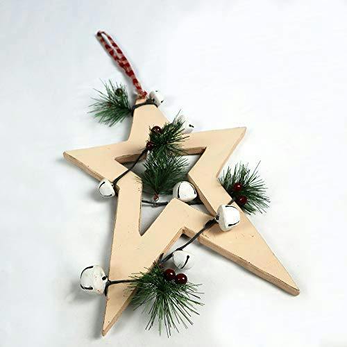 25 x 1.2 x 36 cm Cream Wooden Hanging Star Decoration for Christmas and Seasonal Displays image 3