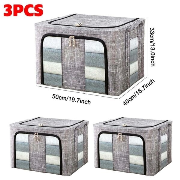 Havendro 3Pcs 66L Folding Storage Box Made of Thick Fabric Steel Frame Wardrobe Organizer
