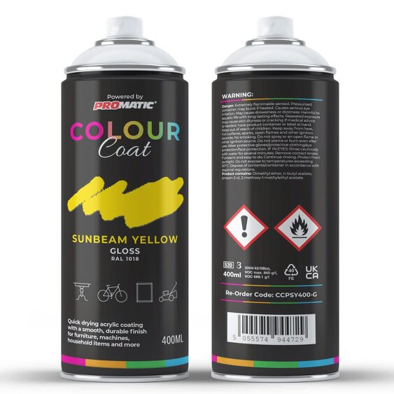 Colour Coat Sunbeam Yellow RAL 1018 Gloss Spray Paint 400ml
