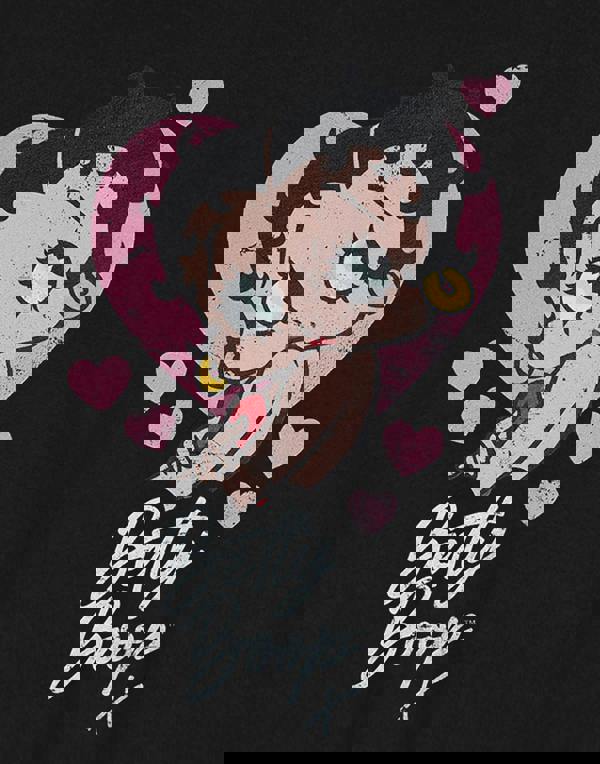 Betty Boop Womens Black Heart Cropped Short Sleeved T-Shirt