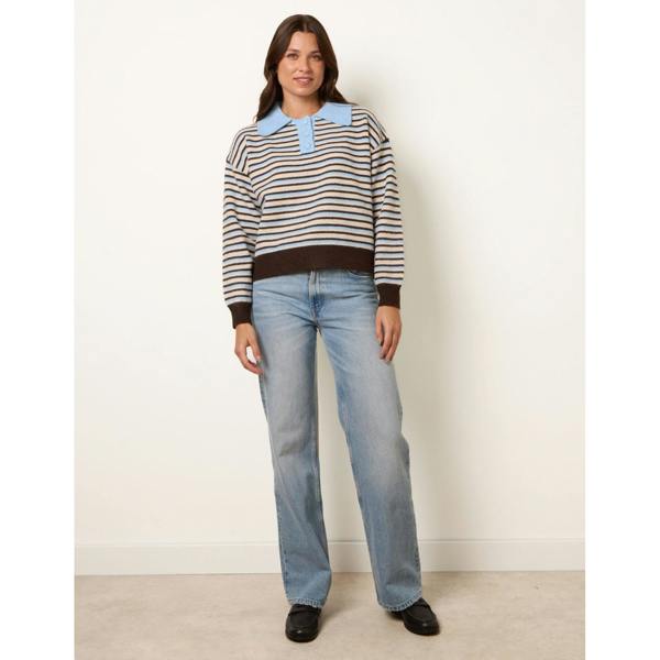Blue Vanilla Stripe Knit Polo Jumper
