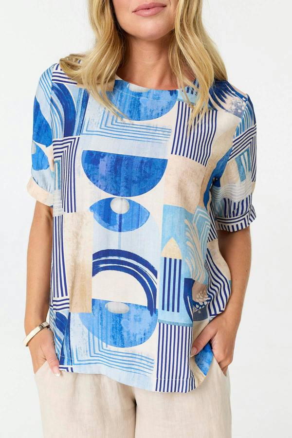Navy | Abstract 1/2 Sleeve Relaxed Blouse