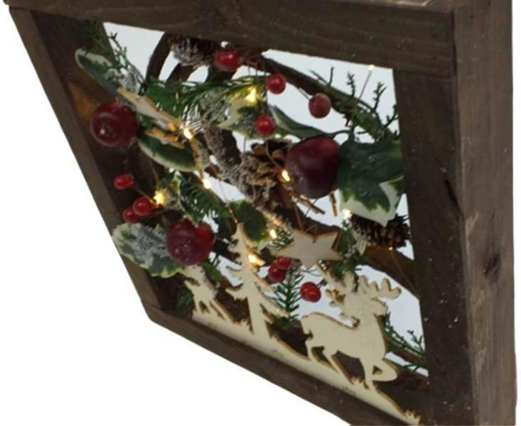 Prelit Wooden Square Frame Tabletop Decorations Xmas with Leaves Pine Cones Berries 3D Nordic Scene,30cm image 6