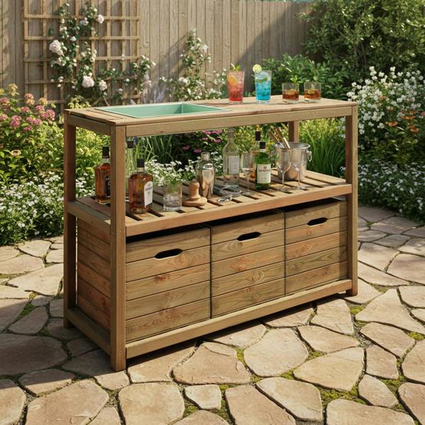 Cerland Choko Wooden Garden Bar 1.3m x 0.9m x 0.45m Garden Bar with Storage