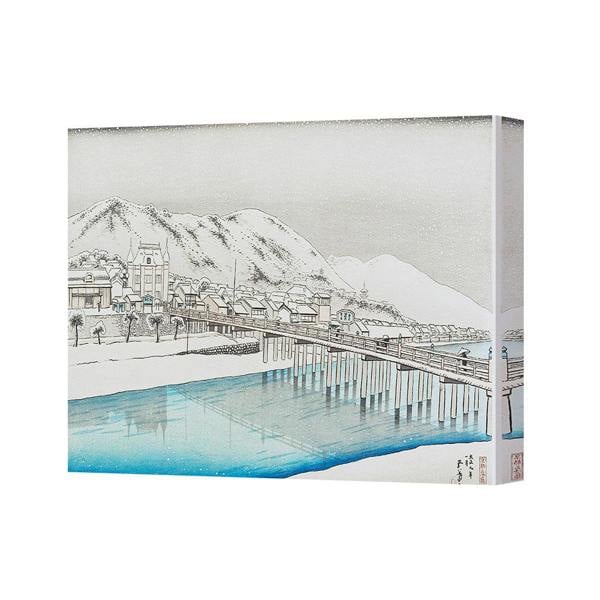 Benjamin Tate Design Canvas Art Print Serene Japanese Town With Bridge Over Blue Water