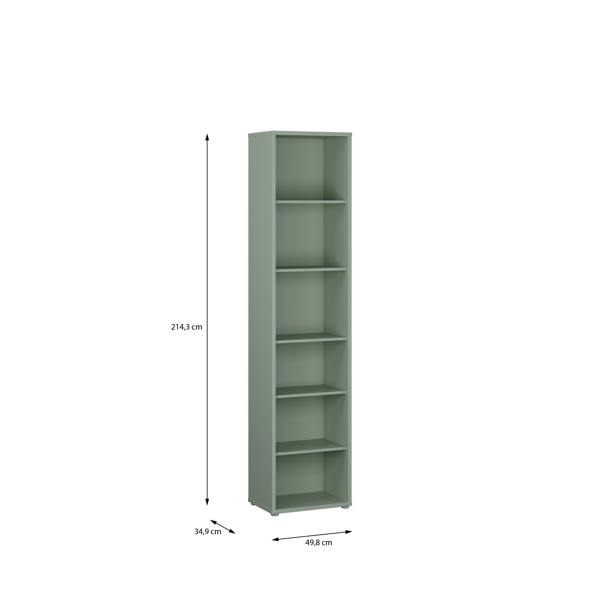 Furniture To Go Alice Springs Tall Narrow Bookcase with 5 Shelves in Sage Green
