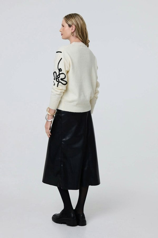 White | Floral Embroidered Relaxed Jumper
