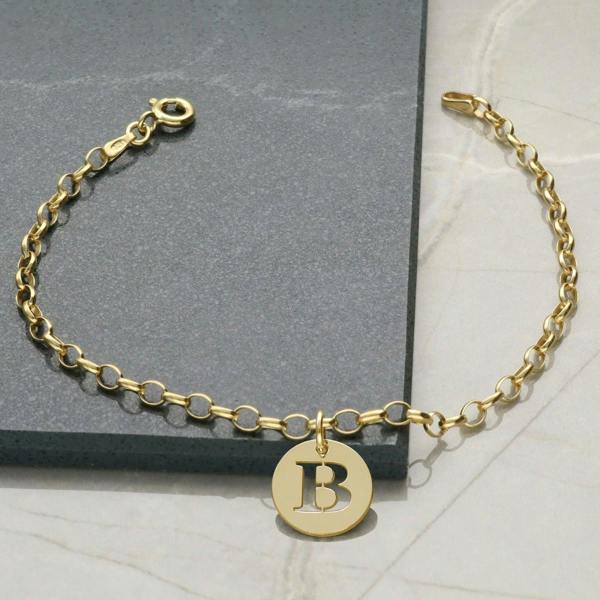 Christopher James of London 9ct Yellow Gold Plated Belcher Anklet With Initial Disc Charm