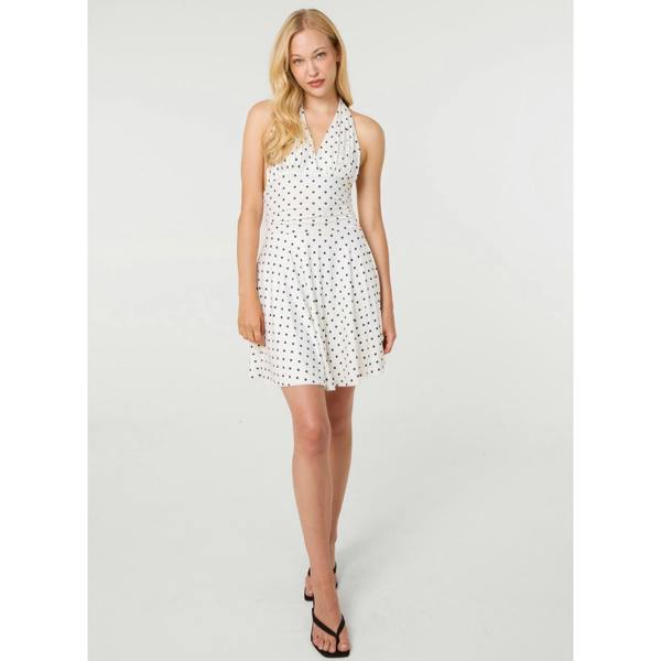 Pink Vanilla Polka Dot Slinky Halter Neck Dress