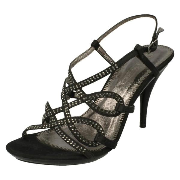 Spot On Ladies Spot On High Heel Diamante X Strap Sandals F1749