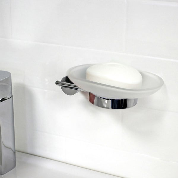 Showerdrape Vitality Chrome Stainless Steel & Frosted Glass Wall Mounted Soap Dish