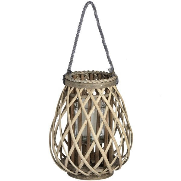 Hill Interiors Wicker Bulbous Lantern - Brown