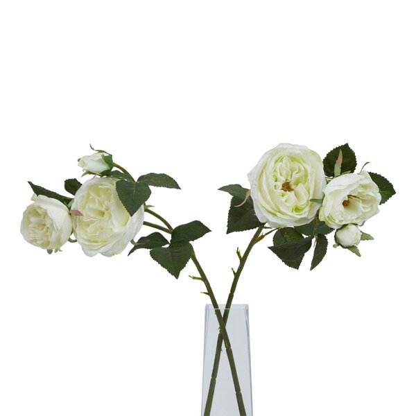 Wyld Haus Set of 3 Artificial Flowers White Charity Rose Stems