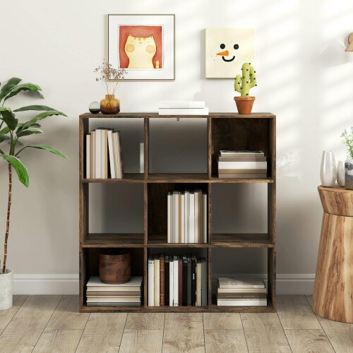 Wyld Haus Toleel Wooden Rustic Brown 9 Cube Storage Bookcase