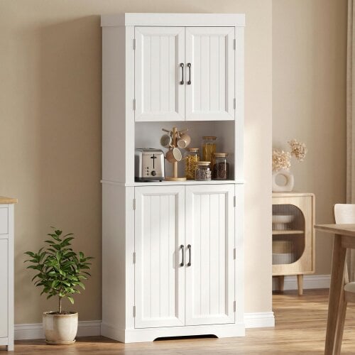 HOMCOM 183 cm Tall Kitchen Cupboard with Door Racks, Kitchen Cabinet, White