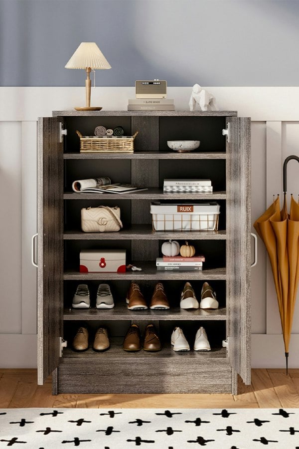 Living and Home 6-Tier Two Doors Wood Grain Shoe Cabinet