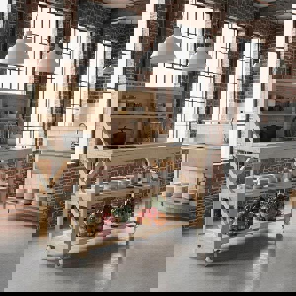 Arbor Garden Solutions Acorn Wooden Workbench With Back Panel, Double Shelf and Wheels