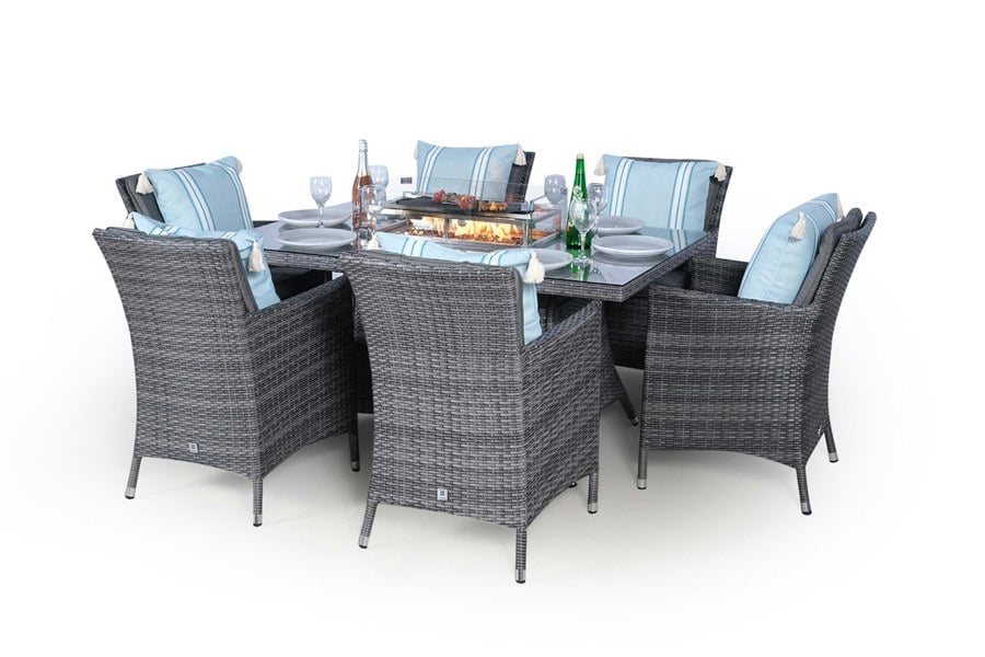 Giardino Savannah Fire Pit 6 Seater Rectangle Rattan Dining Set