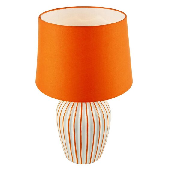 Happy Homewares Orange and White Gloss Ceramic Table Lamp with Hand Painted Stripes