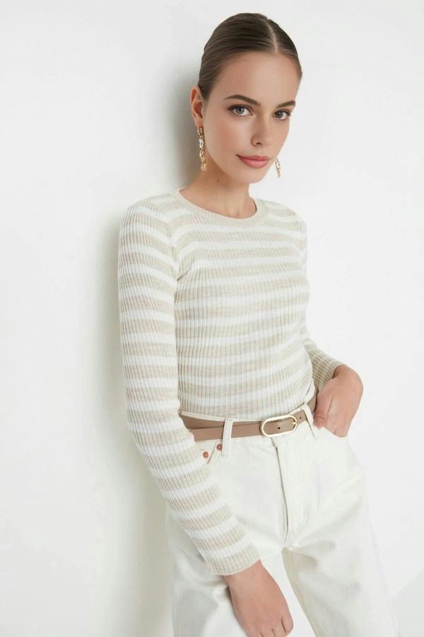 WOVCOR Basic Striped Knit Sweater
