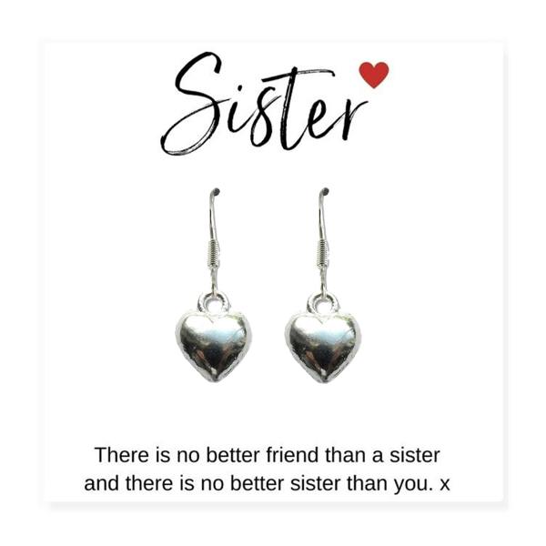 Aye Do Gifts Heart Earrings & Sister Gift Card - Perfect Gift for Sisters