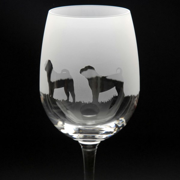 Glyptic Glass Art Shar Pei Dog Crystal Wine Glass - Hand Etched/Engraved Gift