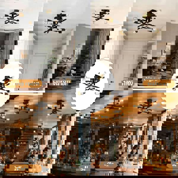 EMITTO Semi Flush Mount Ceiling Light Fixture Matte Black 4 Light E27 Socket