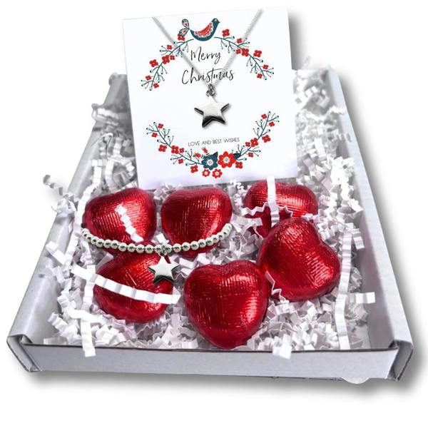 Aye Do Gifts Christmas Star Necklace Gift Box, Silver Star Jewellery & Chocolates