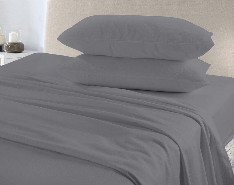 Night Zone Flannelette Sheet Set – 100% Brushed Cotton Fitted, Flat Sheet & Pillowcases - Grey