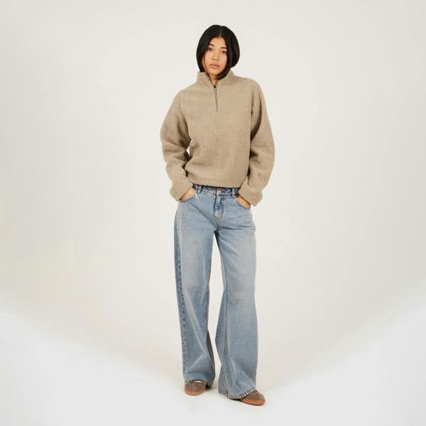 Brave Soul Taupe Quarter Zip Sherpa Fleece - Taupe Image 3