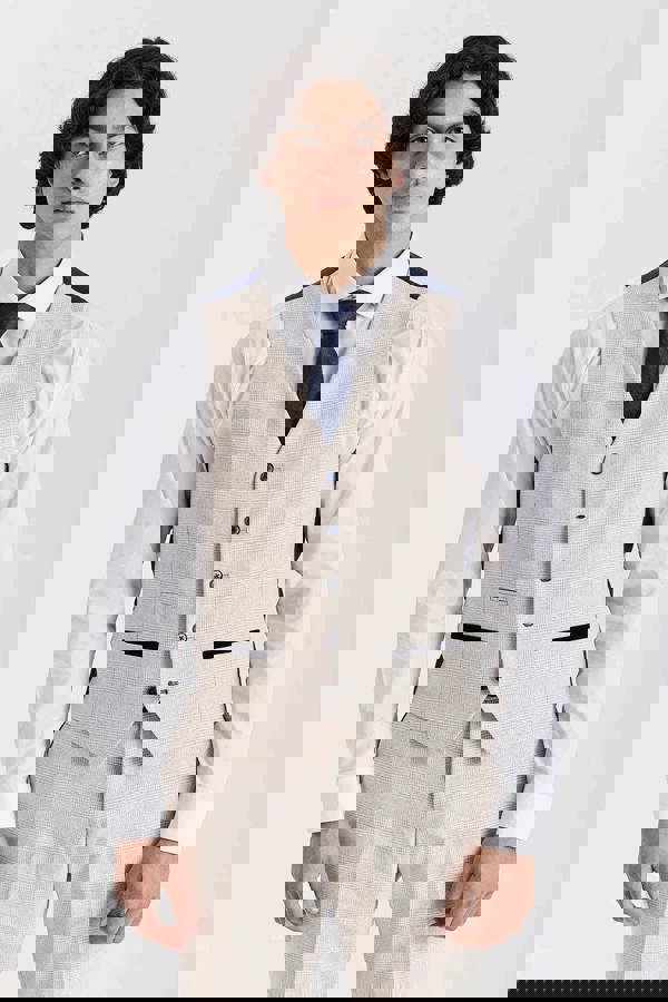 Paul Andrew Regent - Men's Cream Check Waistcoat
