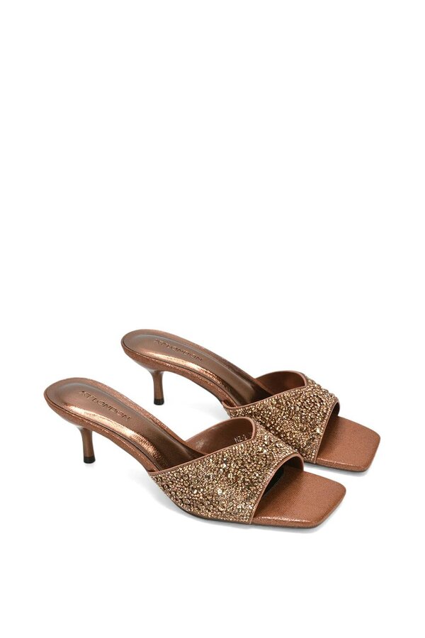 XY LONDON Sparkly Crystal Kitten Heeled Sandal Mules