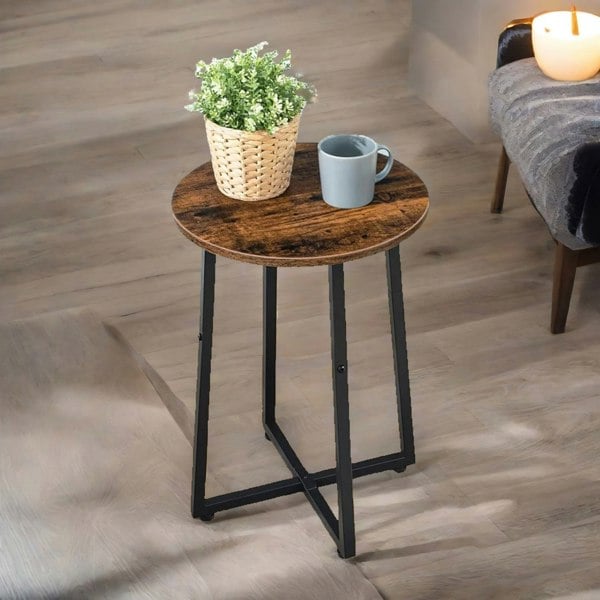 Rafaelo Mobilia Industrial 55CM Tall Narrow Side Table Rustic Brown