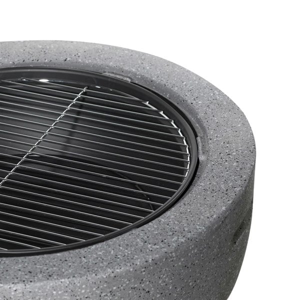 60cm Dark Grey Round Fire Pit Wood Burner & BBQ Grill Party Dining Garden Heater - LoopsDirect