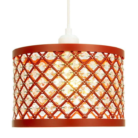 Happy Homewares Modern Ornate Orange Metal Pendant Shade with Clear Acrylic Beads