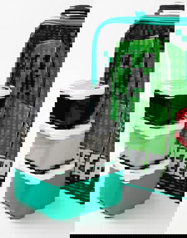 Minecraft Unisex Kids Black Multi-Character Placement Prints Lunch Bag Bottle and 3 Snack Pot