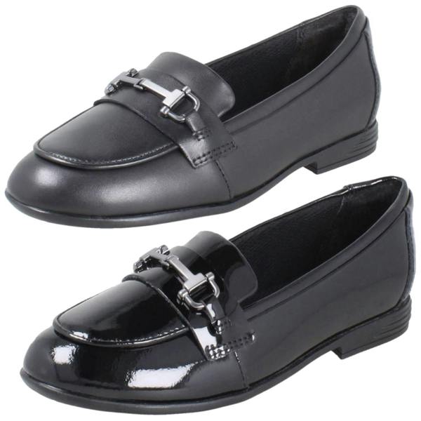 Clarks Girls Clarks Piped Edge Slip On Loafer School Shoes Finja Loafer