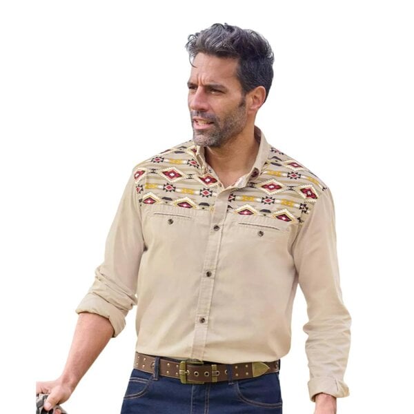 Atlas For Men Mens Printed Poplin Shirt - Beige