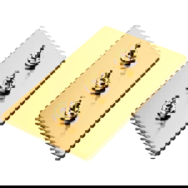 3 PACK 3 Gang Triple Retro Toggle Light Switch SCREWLESS SATIN BRASS 10A 2 Way