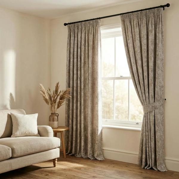 Malaga made-to-measure curtains in Silver, styled in a living room