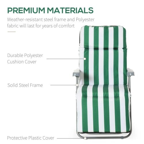 Bobobiy 2 Pieces Outdoor Sun Lounger Set with Cushions, 5-Level Adjustable Backrest, Green & White
