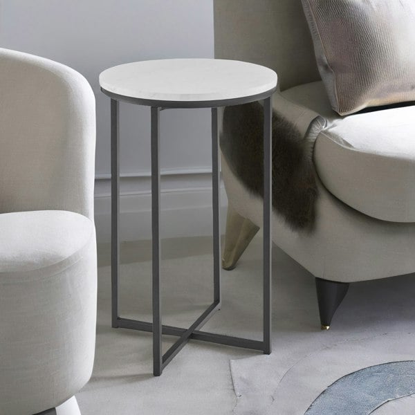 Rafaelo Mobilia Round Bedside Table With Faux Marble Top