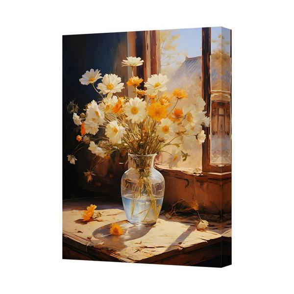 Benjamin Tate Design Floral Canvas Wall Art Print Daisies In Vase By Window