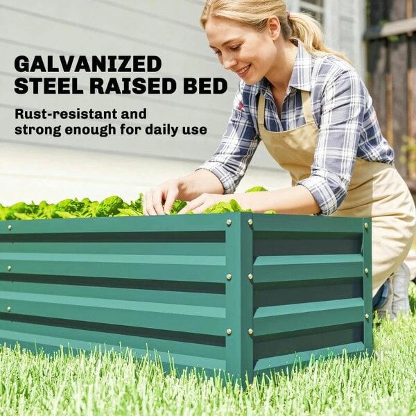 Bobobiy Small Greenhouse with Raised Garden Bed, Galvanised Walk-in Greenhouse with Roll Up Windows, 141 x 141 x 190 cm, Green
