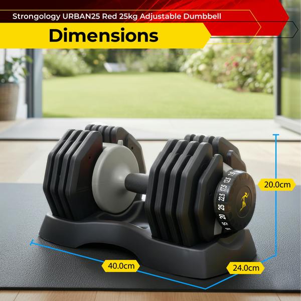 Homeology Urban25 Smart Adjustable Home Fitness Dumbbell from 2.5kg to 25kg Single Black Grey Training Weights