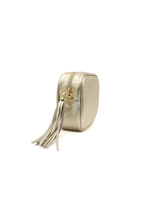 Pluspup Metallic Crossbody Bag with Zipper Closure and Tassel Detail