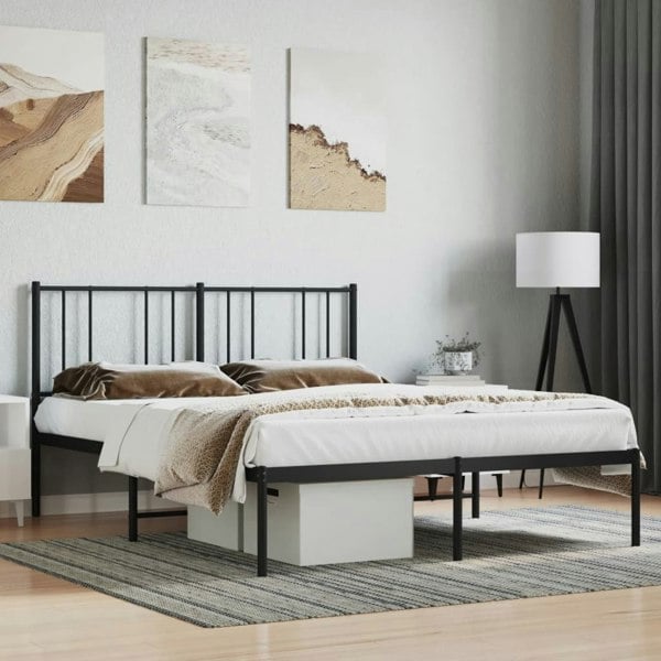 Berkfield Metal Bed Frame with Headboard Black 160x200 cm